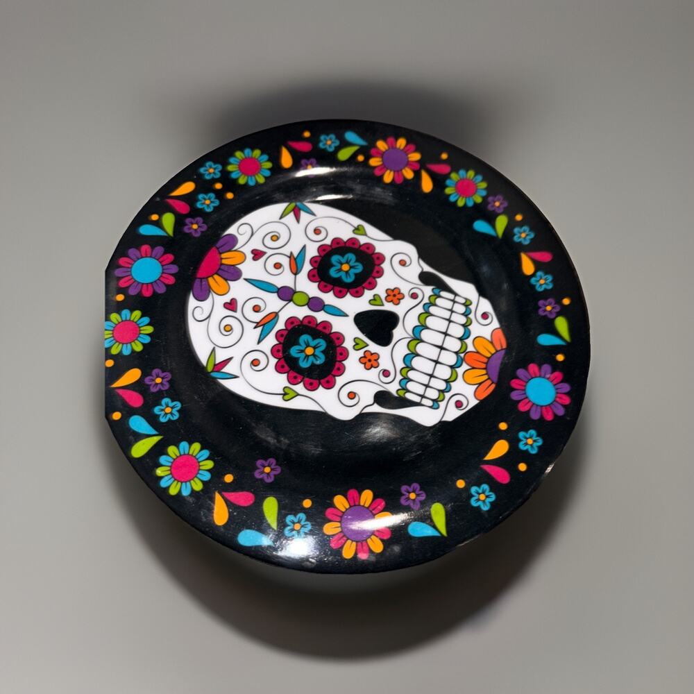 Day of the Dead Sugar Skull Halloween Set of 4 Side Plates 7 1/2" Plate Plateau